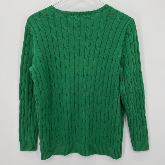 Vintage Chaps Cable Knit Sweater Size 1X Kelly Green Fisherman Preppy V-Neck - Picture 4 of 8